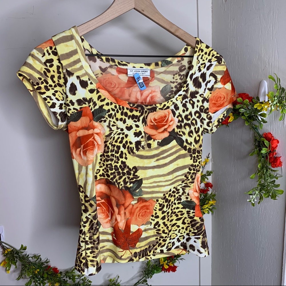 St. John Rose Leopard Top
